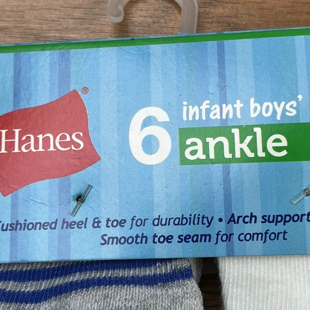 Hanes 6 Pack Infant Boys Ankle Socks Size 6-12 Months Non-Skid‎ NEW